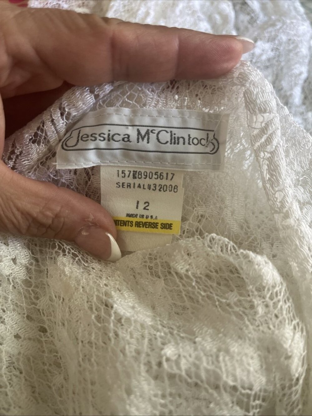 Vtg Jessica McClintock White Lace Prairie Dress Drop Waist Blouson Size 12 M - Picture 7 of 16